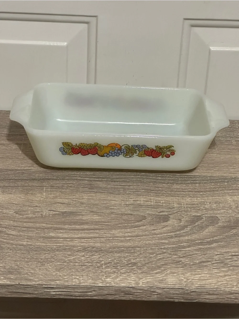 Anchor Hocking Fruit Harvest 441 Loaf Pan Open Baker c1950s Made in USA 1 quart